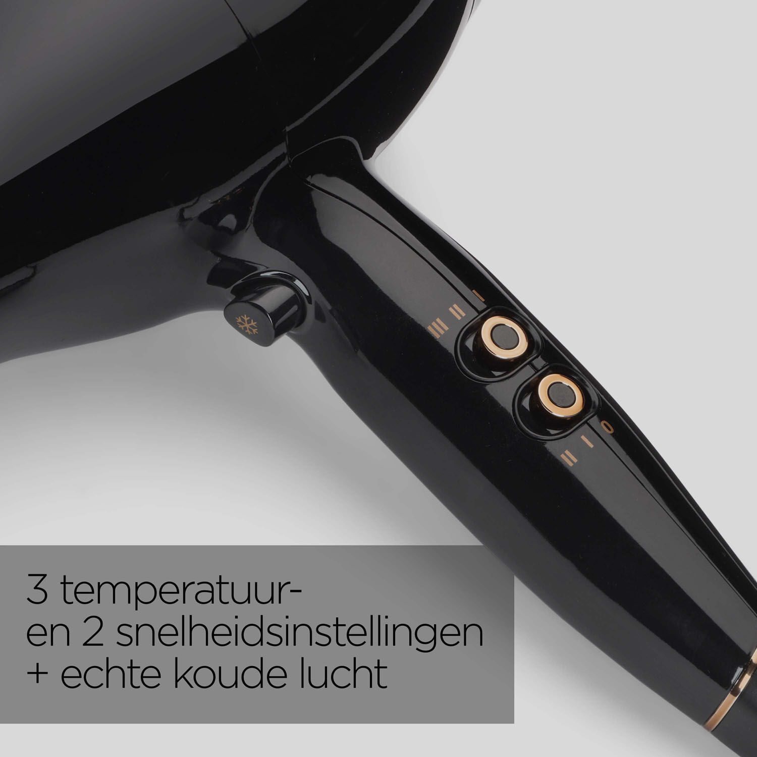 3 temperatuur- en 2 snelheidsinstellingen  + echte koude lucht.